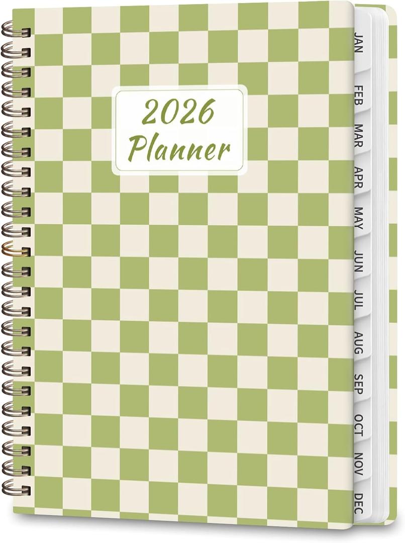 2026 Planner, Weekly and Monthly Calendar Academic Planning Book, Jan 2026 - Dec 2026, Agenda Calendar Planner for Office Supplies and Desk Accessories - A5 (6.3" x 8.5") (A-Green Grid)