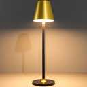 1-Pack Cordless Table Lamps - 5000mAh Rechargeable Battery Operated Desk Lamp, 3-Level Dimmable LED Night Light for Bedroom, Dining, Restaurant - Metal Design(Gold&Black-1Pack)