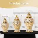 White and Gold Vase with Lid, Ginger Jars for Home Decor, Ceramic Flower Vase for Home, Kitchen, Bookshelf Decor, Storage jar, Table Center Vase, Centerpieces Jarrones(11in)