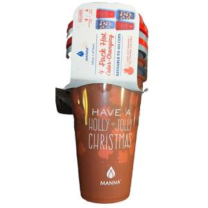 Manna 4 Pack Hot Color Changing Reusable To Go Cups & 4 Sipping Lids 16 Oz.