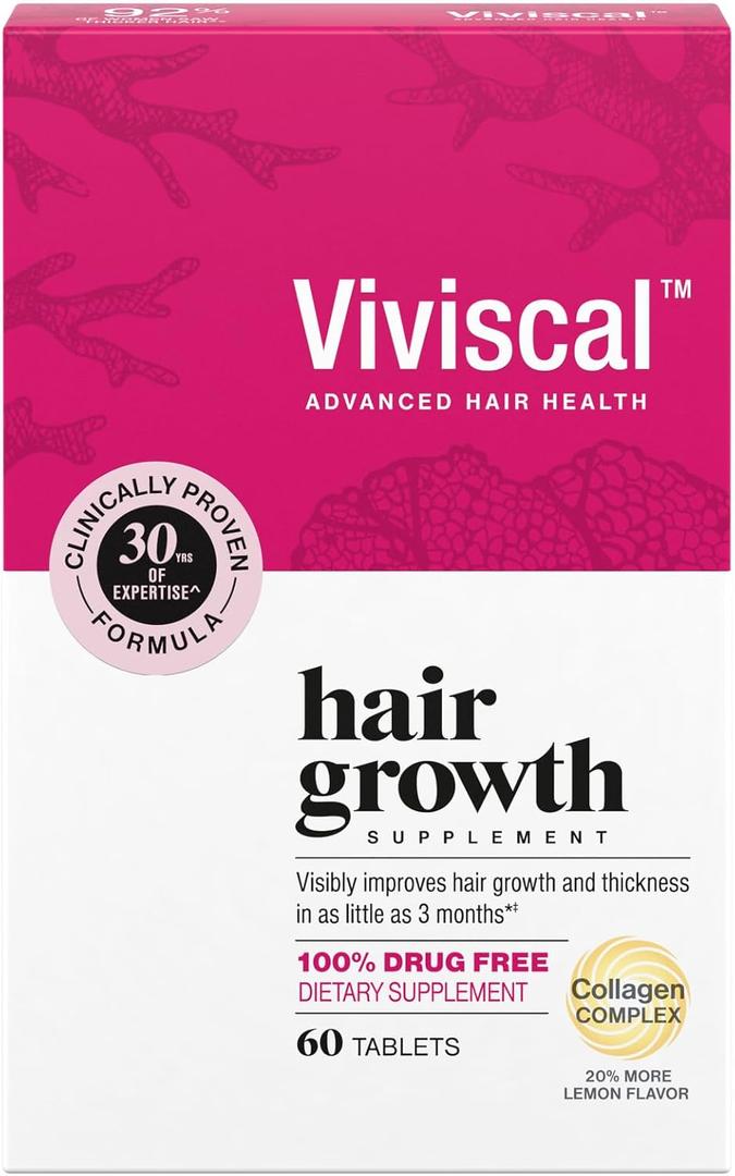 Viviscal Hair Growth Supplements For Women For Thicker, Fuller Hair, Nourishes Thinning & Loss, With Proprietary Collagen Complex, 60 Tablets, 1 Month Supply, Expiration Date: 12/2028