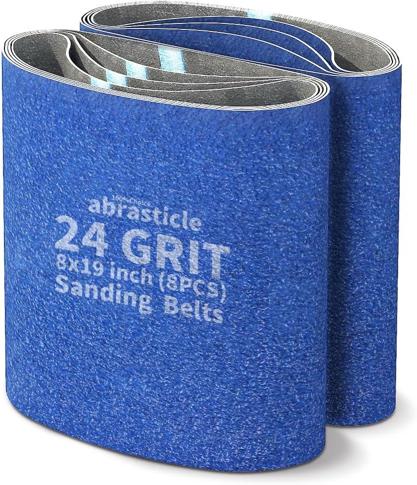 8 Packs 8 x 19 inch 24 Grit Blue Zirconia Cloth Floor Sanding Belts Ideal for Sanding Commercial and Residential Flooring