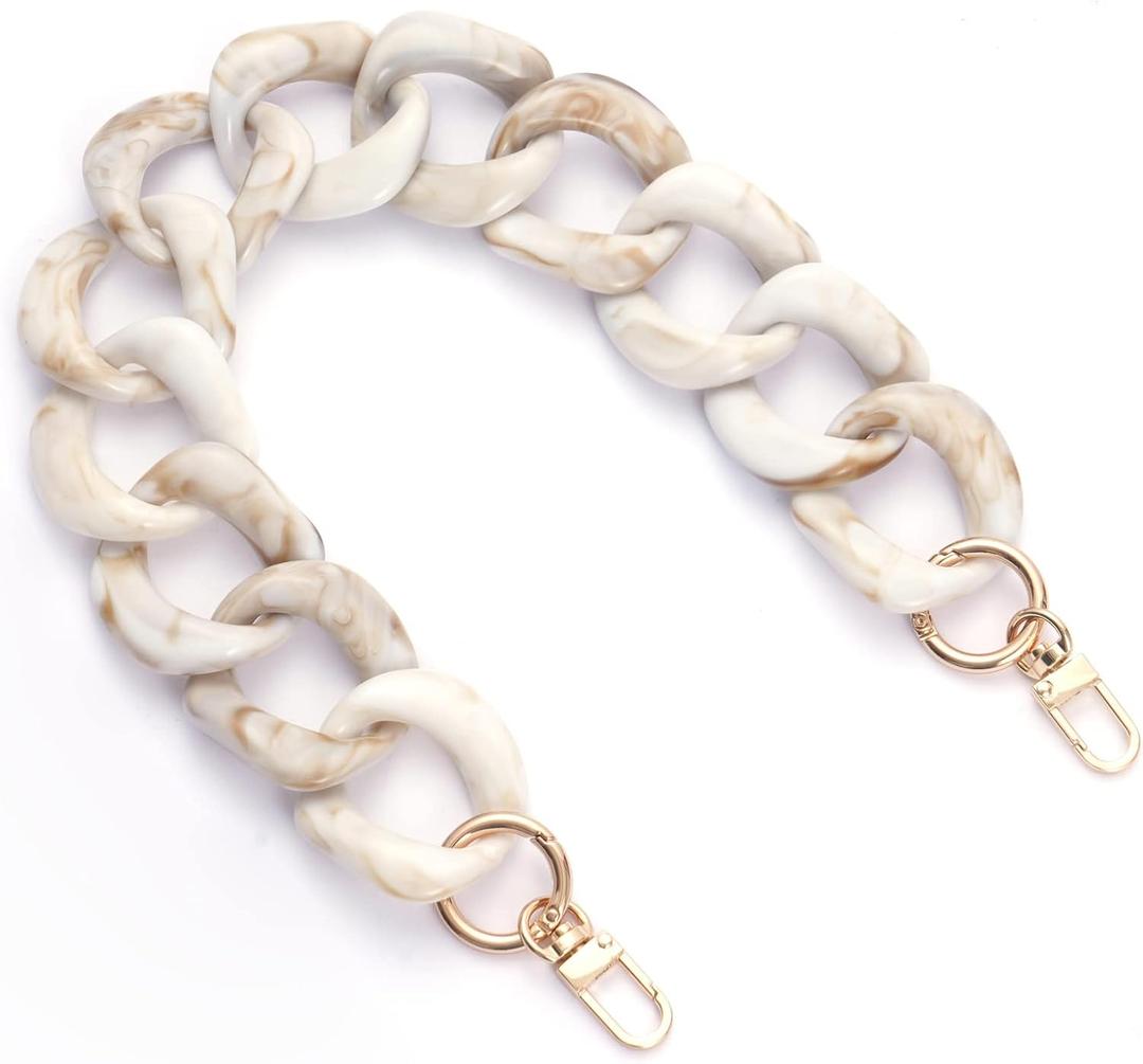 AUMEY 18 inch Oval Acrylic Chain and Clear Hand Bag Chain Set with Buckles (Szl04-beige)