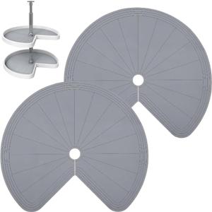 2 PCS 28" Lazy Susan Shelf Liner, Jaxbo Silicone Lazy Susan Liner for Dual Tier Pie Cut Organizer,Non-Slip Thermal Protection Mat (Gray)