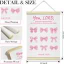 TRKAE Coquette Pink Bow Canvas Poster Hanger Frame, You Lord Keep My Lamp Burning Christian Wall Art for Girls, Bible Verses Wall Decor for Bedroom Dorm Apartment Office -004