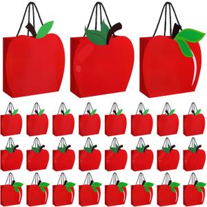24 Pcs Red Apple Gift Bags Fall Apple of Our Eye Kraft Paper Candy Boxes Goodie Treat Bags with Handle for Fall Autumn Harvest Thanksgiving Day Fruit Birthday Baby Shower Party Decorations