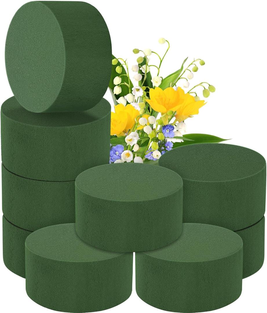9 Packs Round Floral Foam Blocks Green Wet Dry Flower Foam Bricks 3.15 Inch DIY Flower Arrangement Supplies Kit Florist Block for Aisle Flowers Wedding Party Decorations