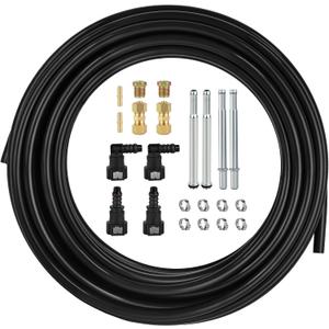 MuHize 3/8" Fuel Line Kit (25 Ft) - Upgraded 3/8 Nylon Tubing + Steel Fittings | Automotive Universal Fit for Gas/Vacuum/Water/Air - Cut to Size Hose