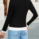 Cicy Bell Womens Long Sleeve Tops Patchwork Crewneck Slim Fit Shirts Going Out Casual Fall Basic Tees (Black, M)