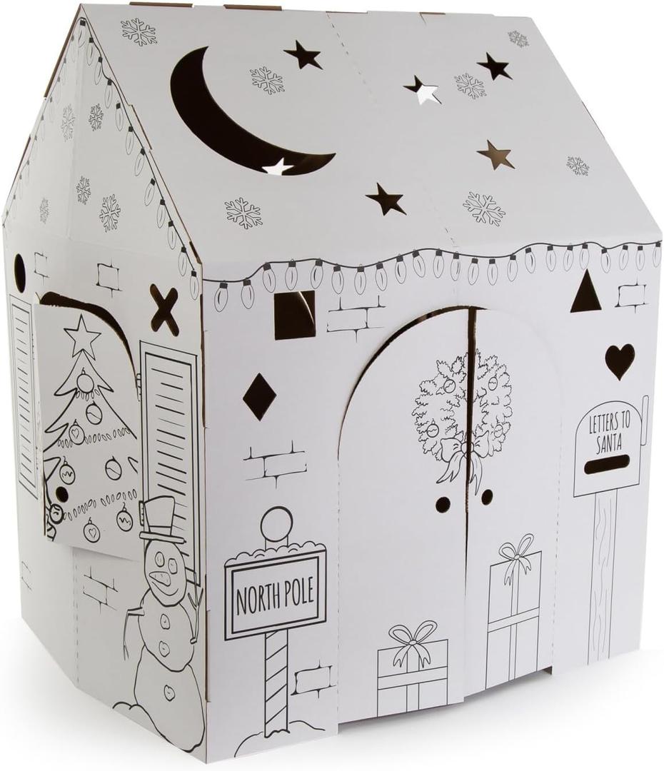 Easy Playhouse Holiday Cottage - Kids Art & Craft for Indoor Fun, Color, Draw, Doodle on a Festive North Pole House - Decorate & Personalize a Cardboard Fort, 32" X 26.5" X 40.5" - Made in USA, Age 3+, original