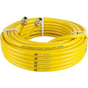 CSST 1/2'' Gas Line Hose, 1/2 Inch Flexible Gas Line Hose for Natural Gas and Propane, Corrugated Stainless Steel Tubing Pipe with 2 Male Adapter Fittings Less Than 40ft