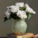 Quoowiit Ceramic Rustic Farmhouse Vase, Green Distressed Flower Vase for Home Decor, Boho Decorative Vases for Centerpiece Table Decorations, Vases for Living Room Kitchen Entryway Mantle Shelf Decor, 5.71"L x 5.71"W x 5.9"H