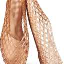 LUCKY STEP Women's Jelly Ballet Flats Mesh Casual Comfortable Jellies Shoes Clear Hollow Breathable Sandals (8, Beige)