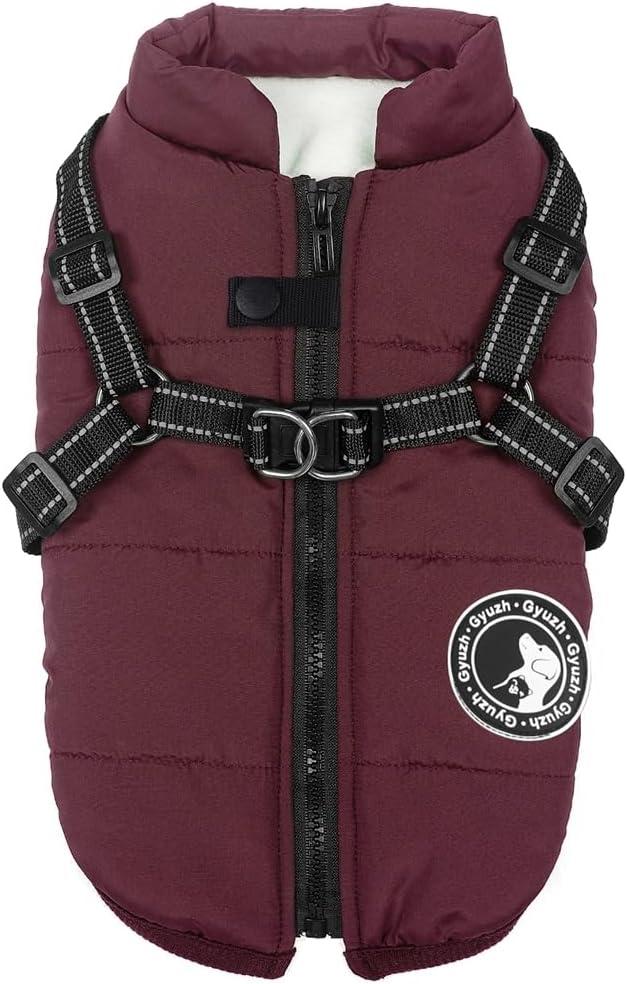 Gyuzh Dog Coat with Harness Puppy Coats Small Dog Harness Jacket Winter Waterproof Jackets for Dogs, Large