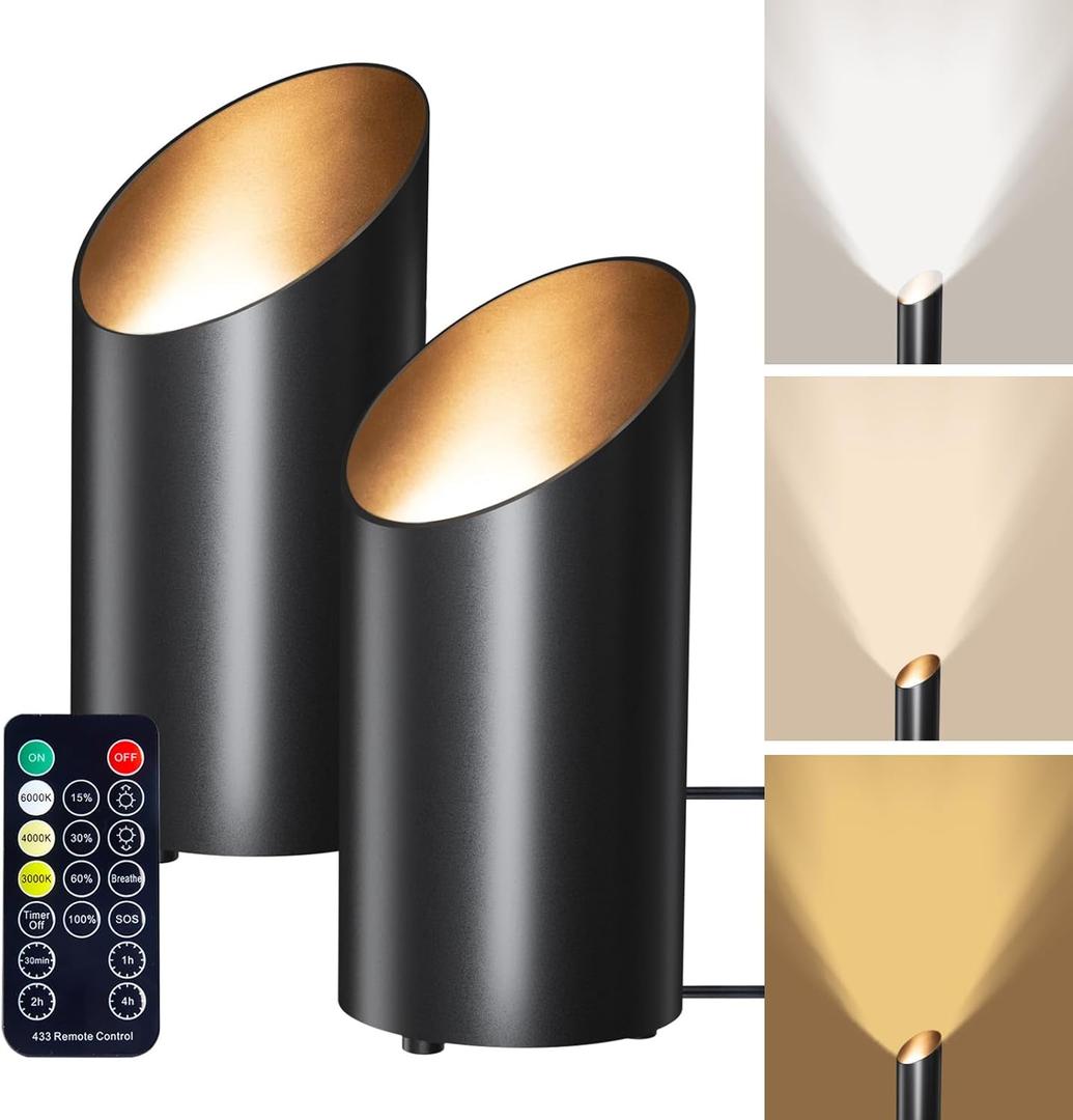 Brightown 2 Pack Floor Can Lights - 6000K LED Up Lights with Remote and Timer, 3 Color Temperatures and Dimmable Uplighting Spotlights for Dark Corner Sofa House Plant Wall Artwork Indoor (Black)