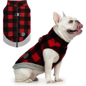 Mihachi Dog Fleece Vest Sweater Zip Up Warm Pullover Step-in Dog Jacket with Dual D-Ring Leash, Winter Cold Weather Reflective Coat Clothes Hoodie for Small Medium Dogs Puppy Cat Boy Girl,Plaid M (Medium(Chest: 17", Neck: 14", Back: 12"))