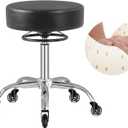 Rolling Stool with Wheels 400lbs Weight Capacity,Heavy Duty Lash Chair Adjustable for Tatoo Lab Massage Salon Spa Drafting Nail Teach,360 Swivel,Leather,Thick Seat Padding (Black)