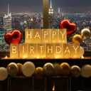 Happy Birthday Decorations for Women and Men - Surprise Set with Light Up Letters Sign Luminary Paper Bags, 30 LED Tea Light Candles, Red Heart Balloons, 1000 Red & Pink Artificial Rose Petals