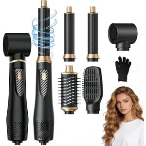 Atopskins 5 in 1 Hair Dryer Brush - Ionic Hot Air Styler for Fast Drying Auto Curling, 3 Heat Settings Blow Dryer, Frizz-Free Shine All Hair Types Hair Styling Tool Gift for Women (Black)