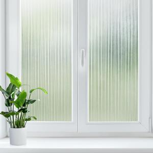 LUTE Reeded Glass Window Privacy Film, Frosted Glass Film, Removable 3D Decorative Decals Sun Blocking Anti UV Door Window Cover, No Glue Static Cling Vinyl for Bathroom Home Office, 35.4" x 118.1"