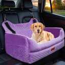 Dog Car Seat for Large/Medium Dogs - Memory Foam Dog Booster Seat for Under 55Lbs or 2 Small Dogs-Detachable and Washable Travel Bed with Thick Cushion and Storage Pockets - Purple