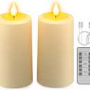 PChero Rechargeable Flameless Pillar Candles with Remote, 2 Pcs, 5.1"x2.7" | Outdoor Candles with Timer Waterproof, Up to 290H Runtime, LED Candles, Flickering Flame, For Lanterns Porch Patio
