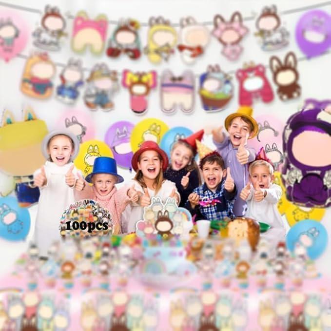 Cartoon Cute Monsters Birthda Party Decoration Set2025 Cute Catoon Birthday Decorations Happy Birthday Banner, Cake Topper and Cupcake Toppers, cloth,tablecloth(Cost-effective package)