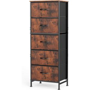OLIXIS Tall 5 Drawer Fabric Dresser Storage Tower Bedroom Organizer, Brown, 11.8"D x 15.8"W x 47.8"H