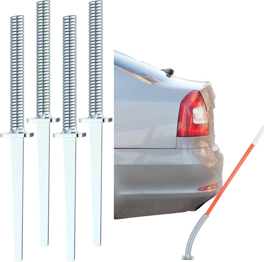 Ferraycle 4 Pcs Driveway Marker Stake with Spring Back Action Compatible with 5/16'' Driveway Markers for Residential Dirt Road Turnoffs Snow Poles Snowplows Rods Student Drivers Reflective, Silver