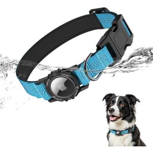 IP68 Waterproof AirTag Dog Collar  Heavy Duty Reflective Padded Design with Integrated AirTag Holder for Small, Medium & Large Dogs  Comfortable & Durable, Size M (12.6"-17.1"), Blue