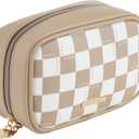 RIGHT AWAY Checkered Makeup Bag for Purse,Small Cosmetic Bag Organizer for Women, Travel Make Up Pouch Waterproof Toiletry Bag Cute Makeup Case for Travel Accessories(Khaki Checkerboard)