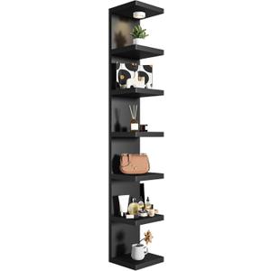 7-Tier Vertical Wall Shelf Unit with USB Rechargeable Led Light (Remote Controlled),Versatile Floating Display Shelves,Lack Style Wall Shelves for Bedroom,Living Room,Office Decor,Vanity-Black