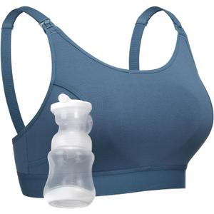 Momcozy Hands Free Pumping Bra, Adjustable Breast-Pumps Holding and Nursing Bra, Pumping & Nursing Bra in One (XX-Large, Blue)