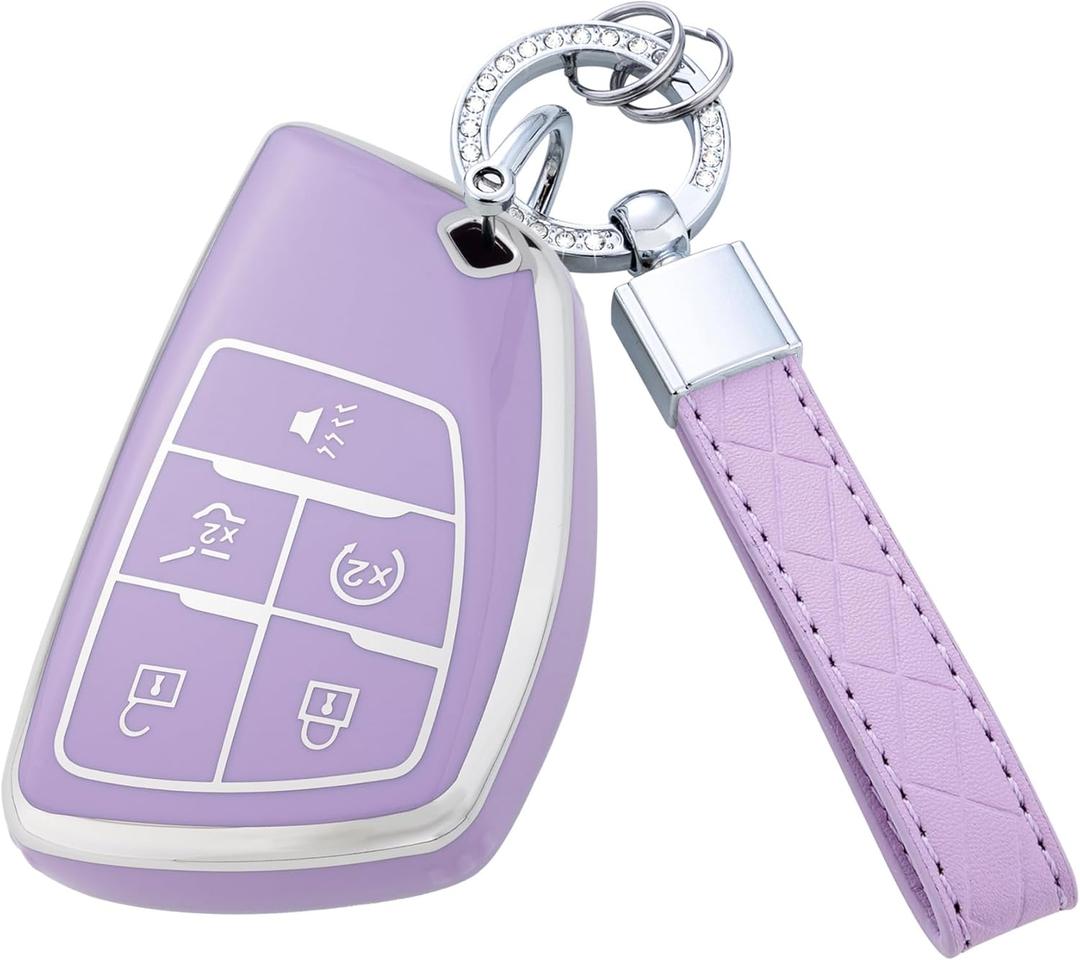 Key Fob Cover with Keychain for 2022 2023 2024 Silverado 1500 for GMC Sierra 1500 2500HD 3500HD Silicone Envision (5-Purple)