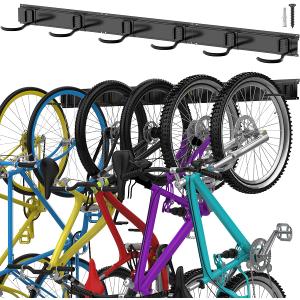 TORACK Bike Storage Rack, 6 Bike Rack Wall Mount Home and Garage Organizer, Vertical Bicycles Hanger Hooks for Indoor Space Saving (48" Rail, Black)