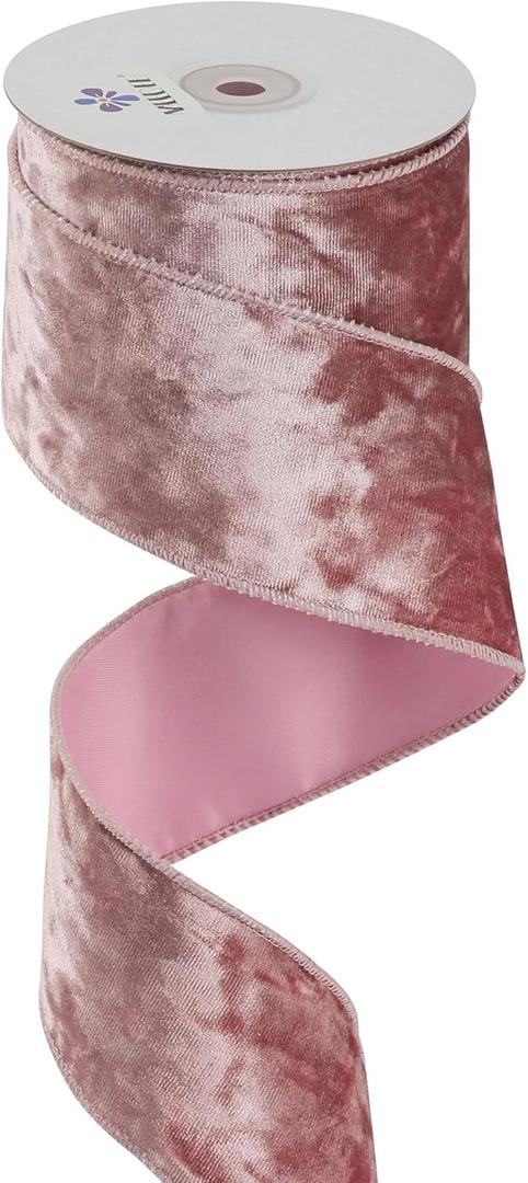 MEEDEE Dusty Rose Velvet Ribbon - 2.5 Inch Crushed Velvet Christmas Ribbon, 10 Yards for Tree Decoration, Wreaths, Crafts