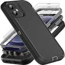 for iPhone 12 Mini Case, Military Grade 3 in 1 Heavy Duty Shockproof/Drop Proof/Dust Proof Case with 2Pcs Tempered Glass Screen Protector (Black/Grey)