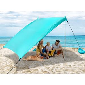 Beach Tent Sun Shelter Sunshade 10x10ft, UPF50+ Beach Canopy Sun Shade for 8 People, with 4 Sandbags & 2 Stability Poles, Portable Pop Up Tent for Camping, Fishing, Picnics (Turquoise)