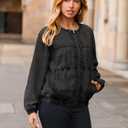 Glamaker Womens Denim Bomber Jacket Trendy Casual Zip Up Crew Neck Long Sleeve Loose Fit Jean Jacket Fall Outfits (Black, M)