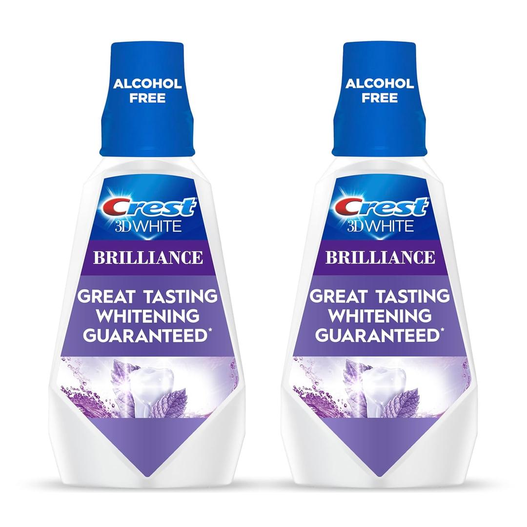 Crest Mouthwash/Mouth Rinse, 3D White Brilliance Whitening, Alcohol Free, Clean Mint, 2x1L (33.8 fl oz)