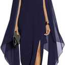 MAYFASEY Women's Elegant High Split Flare Sleeve Formal Evening Gowns Maxi Dress with Cape (Navy), XL