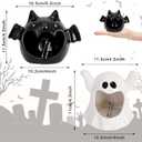 Whaline 2Pcs Halloween Candy Bowls MIni Halloween Candy Dish Candle Holder Trick or Treat Bat Ghost Ceramic Dish for Tiered Tray Ornament Tableware Holiday Party Decor Supplies Gift