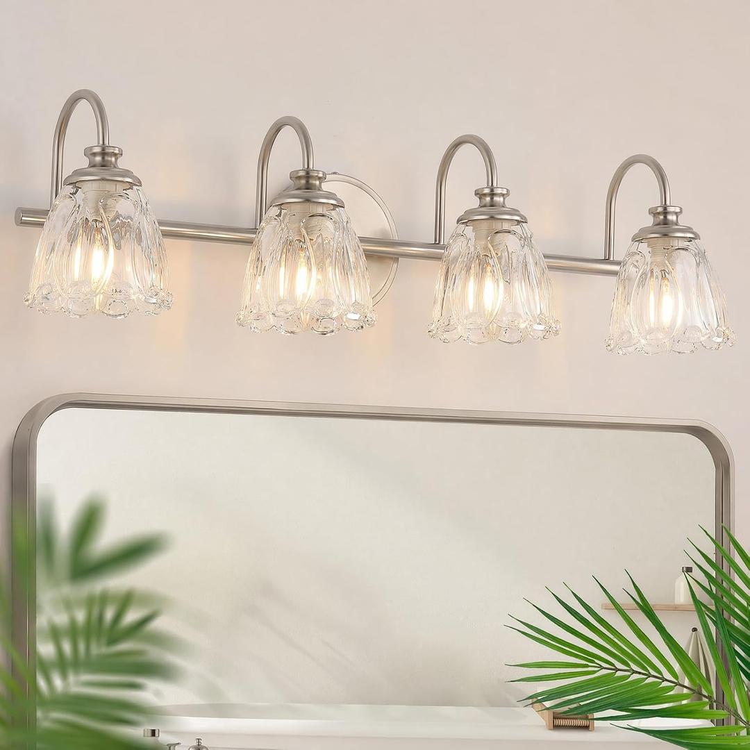 4-Light Vintage Brushed Nickel Bathroom Vanity Light Fixtures Over Mirror
