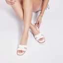 Women's Flat Sandals Dressy Comfortable Slide Sandals Fashion Square Open Toe Slip On Beach Sandals for Summer (White) Size: 8