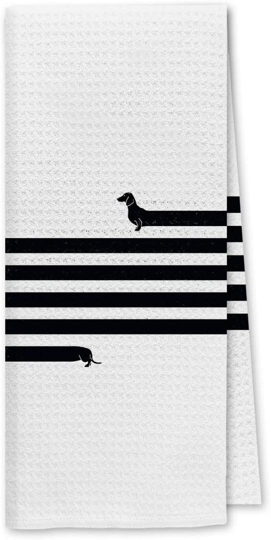 2 x Dibor Loveliness (Very) Long Dachshund White Kitchen Towels Dish Towels Dishcloth,Funny Dog Decorative Absorbent Drying Cloth Hand Towels Tea Towels for Bathroom Kitchen,Dog Lovers Girls Women Gifts