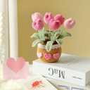 Teacher Appreciation Gifts Crochet Flowers Tulips Thank You Gift for Women Retirement Graduation Gifts Home Desk Decor (Pink)