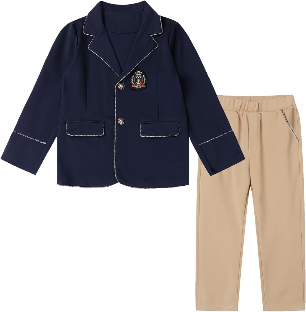 Mud Kingdom Boys British School Uniform Set Long sleeve Tie Badge Pleated Plaid Back to School 4-16Y