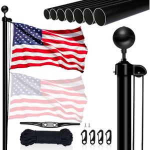 NQ 20FT Flag Pole in Ground for Outside House, 14-Guage Aluminum Flag Pole Kit, Heavy Duty Sectional Flagpole for Outdoor with 3x5FT Flag (Black)
