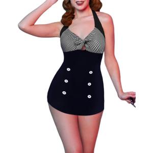 Ekouaer Womens One Piece Swimsuits Vintage Striped Skirt Bathing Suit Vintage Retro Push Up Swimwear, Large Ekouaer Womens One Piece Swimsuits Vintage Striped Skirt Bathing Suit Vintage Retro Push Up Swimwear, Large