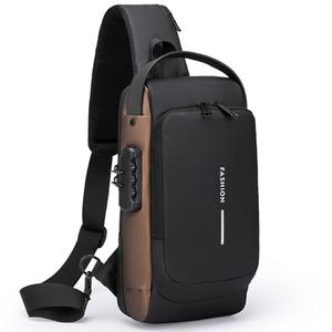 ISDULA Sling Bag for Men Anti Theft Crossbody Shoulder Bag PU Leather USB Chest Backpack for Daily Use Travel (Brown)